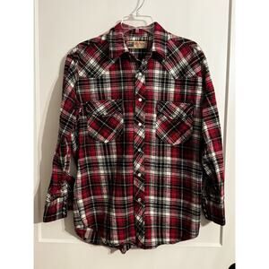 Big Mac Heavy Flannel Pearl Snap Men's Sz M Red White Plaid Vintage Workwear